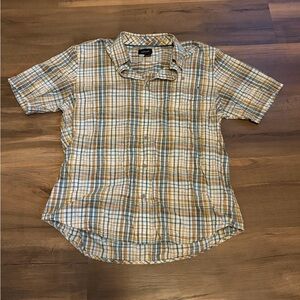 Marmot Men's Blue and Tan Plaid Button Down Shirt